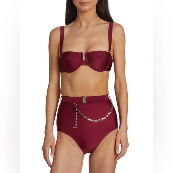 Zimmermann Ruby Red Balconnette + Chain Link High Rise Bikini Bottom Set - Picture 7 of 15